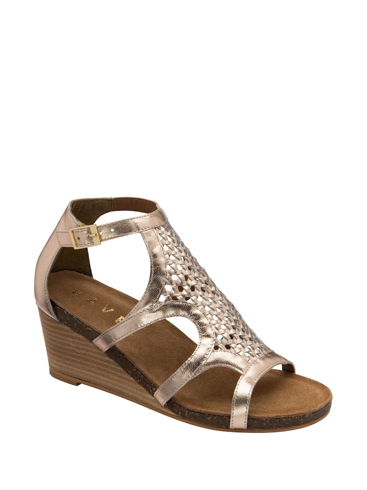 Ravel Gold Leather Wedge Sandals - Image 1 of 4