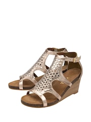 Ravel Gold Leather Wedge Sandals - Image 2 of 4