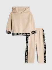 River Island Brown Girls Branded Hoodie Set - Image 1 of 5