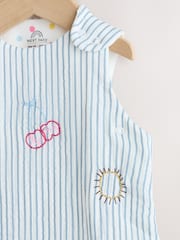 White/Blue Embroidered Muslin 1 Tog Sleeveless Baby Sleep Bag - Image 3 of 7