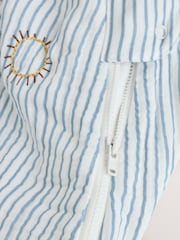 White/Blue Embroidered Muslin 1 Tog Sleeveless Baby Sleep Bag - Image 7 of 7