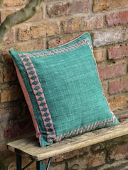 Gallery Direct Green Suki Embroidered Border Cushion - Image 1 of 4