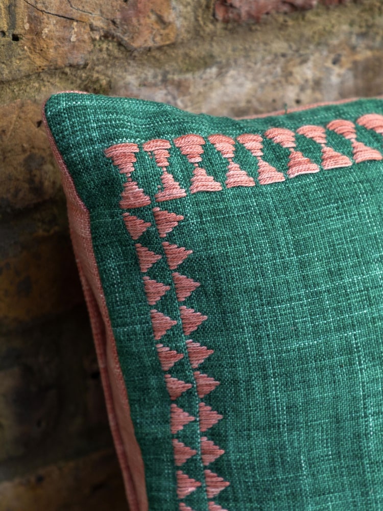 Gallery Direct Green Suki Embroidered Border Cushion - Image 2 of 4 Gallery Direct Green Suki Embroidered Border Cushion - Image 2 of 4