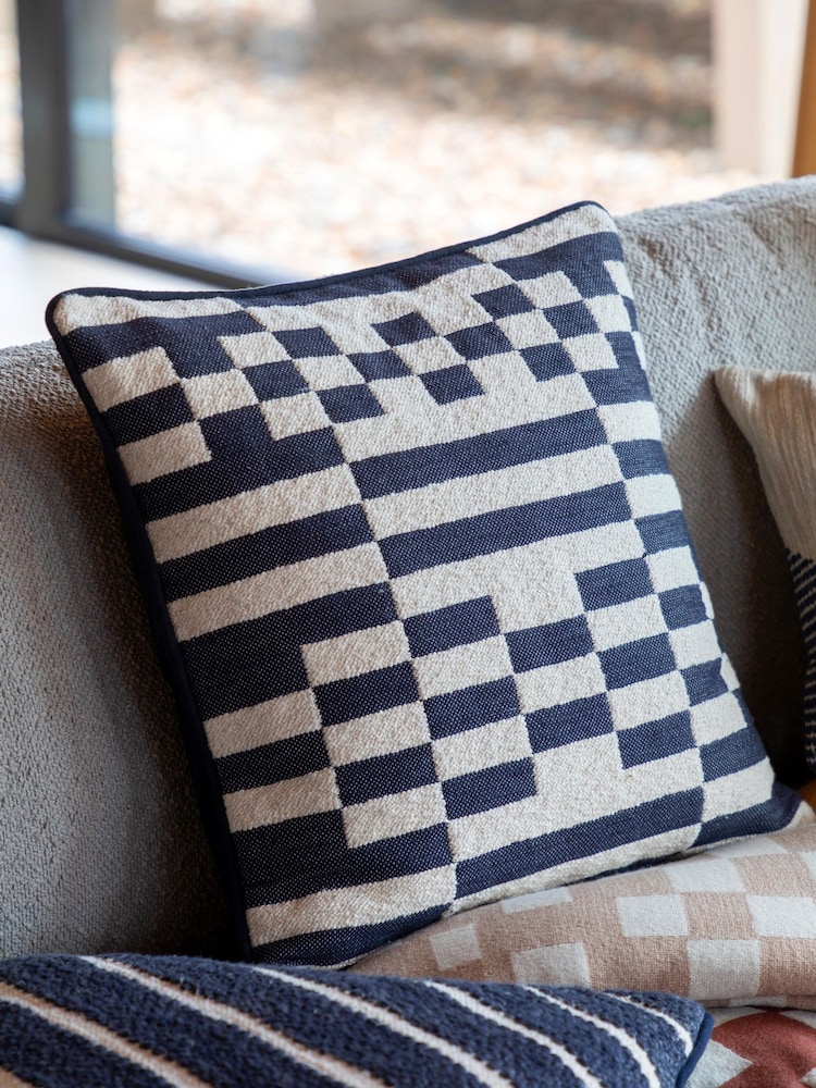 Gallery Direct Blue Solvi Woven Cushion - Image 1 of 5 Gallery Direct Blue Solvi Woven Cushion - Image 1 of 5
