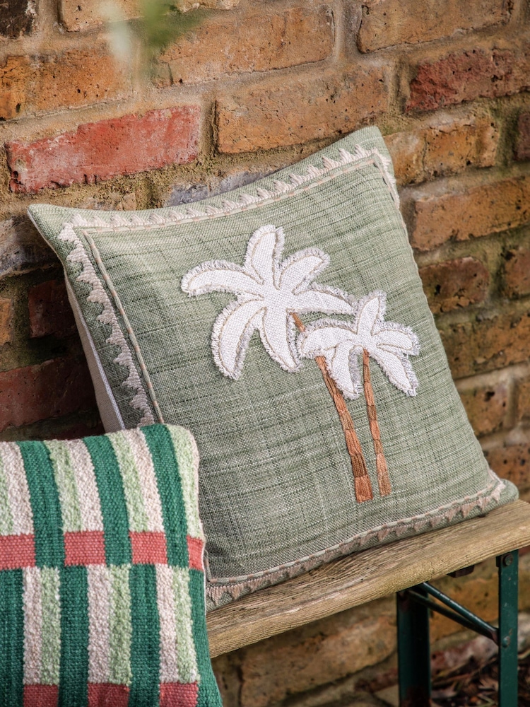Gallery Direct Green Niva Embroidery Palm Tree Cushion - Image 1 of 4 Gallery Direct Green Niva Embroidery Palm Tree Cushion - Image 1 of 4