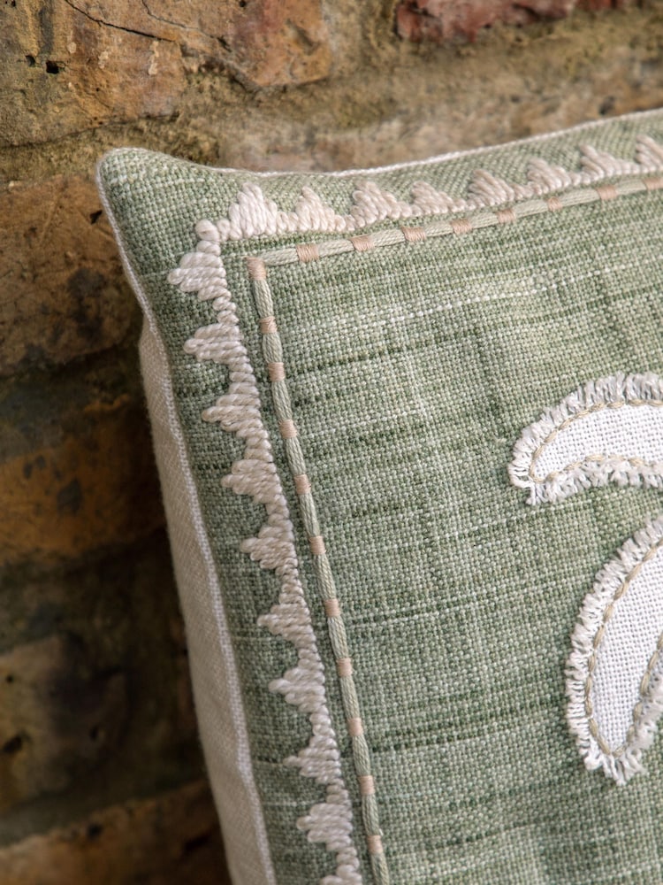 Gallery Direct Green Niva Embroidery Palm Tree Cushion - Image 2 of 4 Gallery Direct Green Niva Embroidery Palm Tree Cushion - Image 2 of 4
