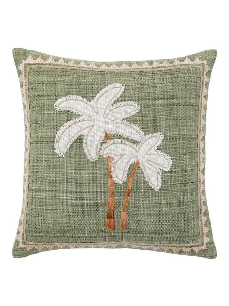 Gallery Home Green Niva Embroidery Palm Tree Cushion - Image 2 of 3 Gallery Home Green Niva Embroidery Palm Tree Cushion - Image 2 of 3