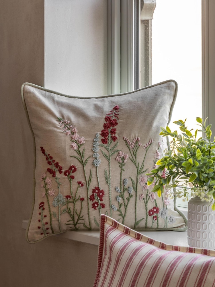 Gallery Direct Green Thirsk Embroidered Meadow Cushion - Image 1 of 5