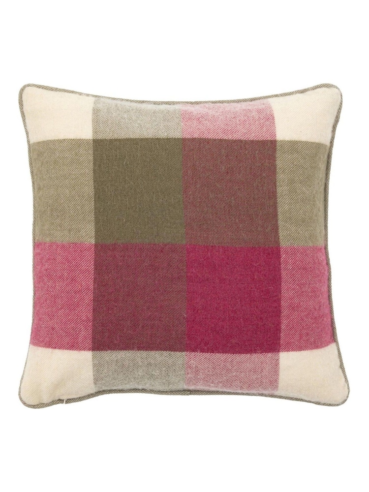 Gallery Direct Red Hatherley Check Cranberry & Olive Cushion - Image 4 of 4