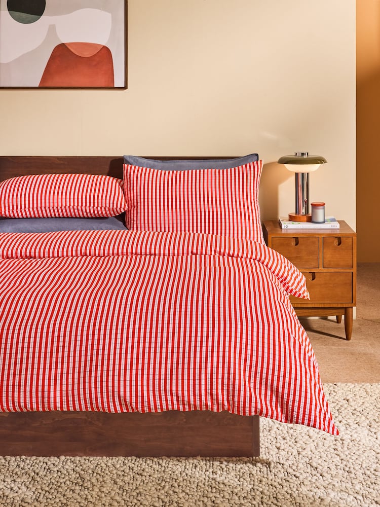 MADE.COM Orange Felix Seersucker Duvet Cover and Pillowcase Set - Image 1 of 4