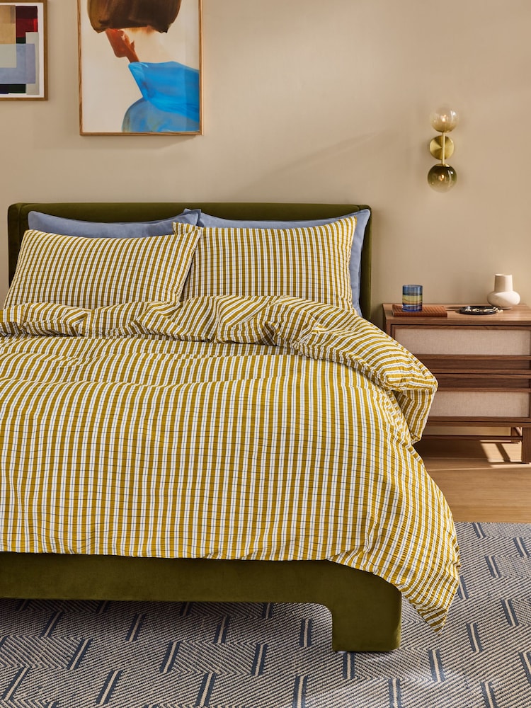 MADE.COM Ochre Felix Seersucker Duvet Cover and Pillowcase Set - Image 1 of 4