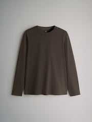 The Set Black/Chocolate Brown/Stripe/White 4 Pack Slim Fit 100% Cotton Long Sleeve T-Shirts - Image 4 of 6