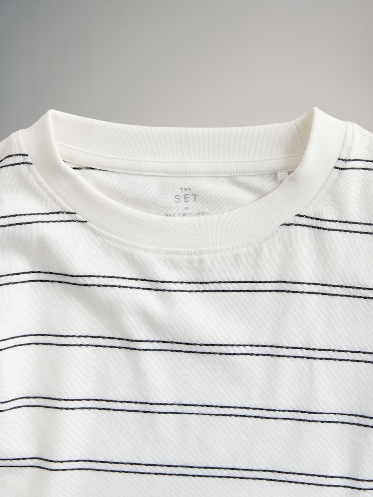 The Set Black/Chocolate Brown/Stripe/White 4 Pack Slim Fit 100% Cotton Long Sleeve T-Shirts - Image 6 of 6