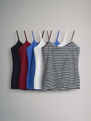 The Set 5 Pack Thin Strap Vest Tops Navy/Red/White/Blue/Stripe - Image 1 of 6