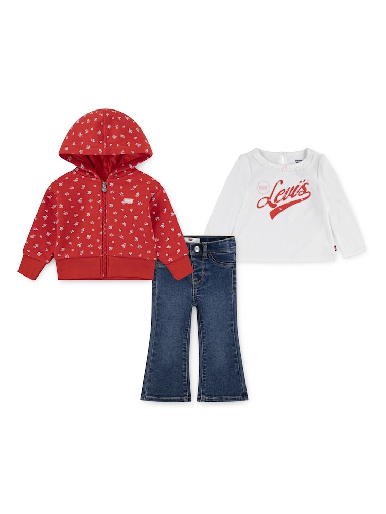 Levi's® Red Baby Floral Hoodie, T-Shirt & Jeans 3 Piece Set - Image 1 of 5