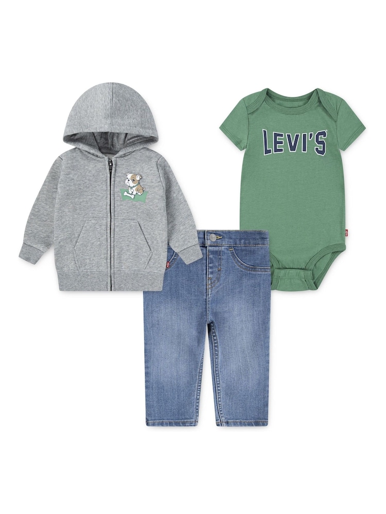 Levi's® Green Baby Hoodie, T-Shirt & Jeans 3 Piece Set - Image 1 of 8 Levi's® Green Baby Hoodie, T-Shirt & Jeans 3 Piece Set - Image 1 of 8