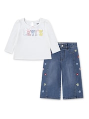 Levi's® White Baby Crochet Logo Top & Jeans 2 Piece Set - Image 1 of 7