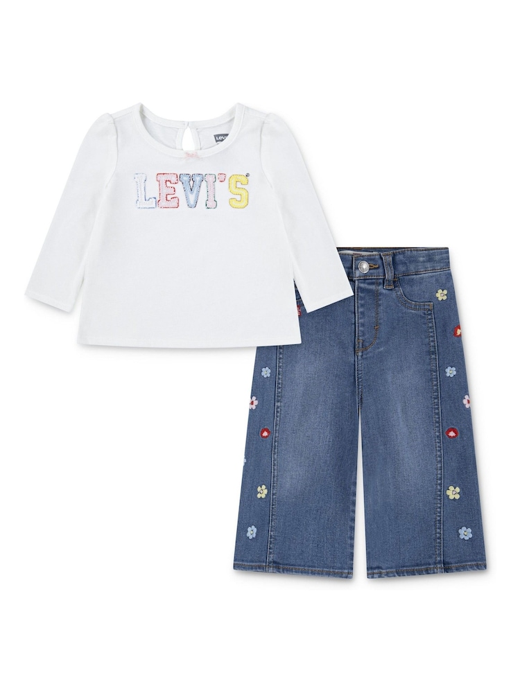 Levi's® White Baby Crochet Logo Top & Jeans 2 Piece Set - Image 1 of 7