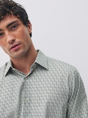 Sage Green Geometric Print Regular Fit Long Sleeve Shirt - Image 1 of 8