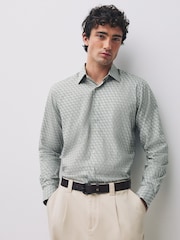 Sage Green Geometric Print Regular Fit Long Sleeve Shirt - Image 2 of 8