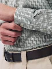 Sage Green Geometric Print Regular Fit Long Sleeve Shirt - Image 5 of 8