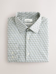 Sage Green Geometric Print Regular Fit Long Sleeve Shirt - Image 6 of 8