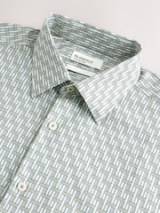 Sage Green Geometric Print Regular Fit Long Sleeve Shirt - Image 7 of 8