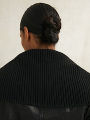 Reiss Black Cici Atelier Leather Rib-Trim Jacket - Image 8 of 9