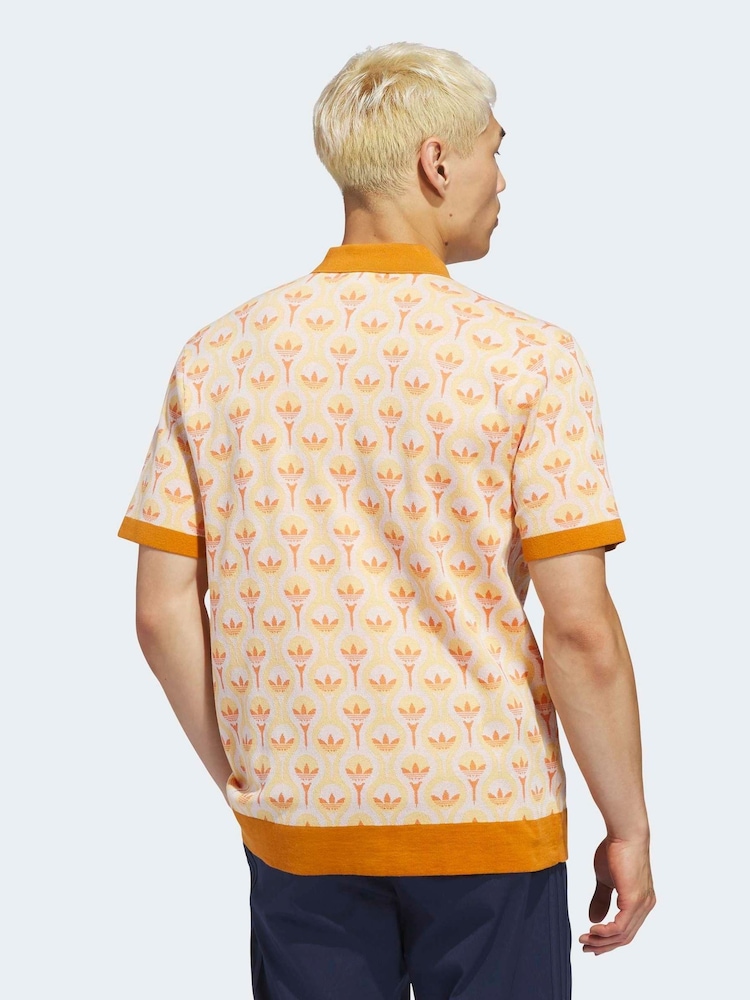 Adidas Golf Orange Originals All Over Polo Shirt - Image 2 of 6 Adidas Golf Orange Originals All Over Polo Shirt - Image 2 of 6