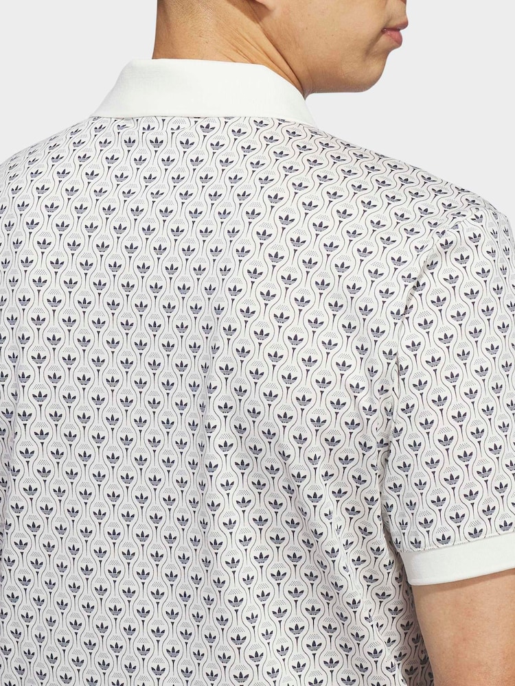 adidas Golf Chalk White Originals All-Over Trefoil Polo Shirt - Image 2 of 6