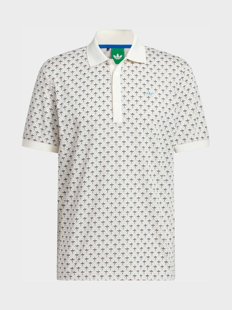 adidas Golf Chalk White Originals All-Over Trefoil Polo Shirt - Image 6 of 6