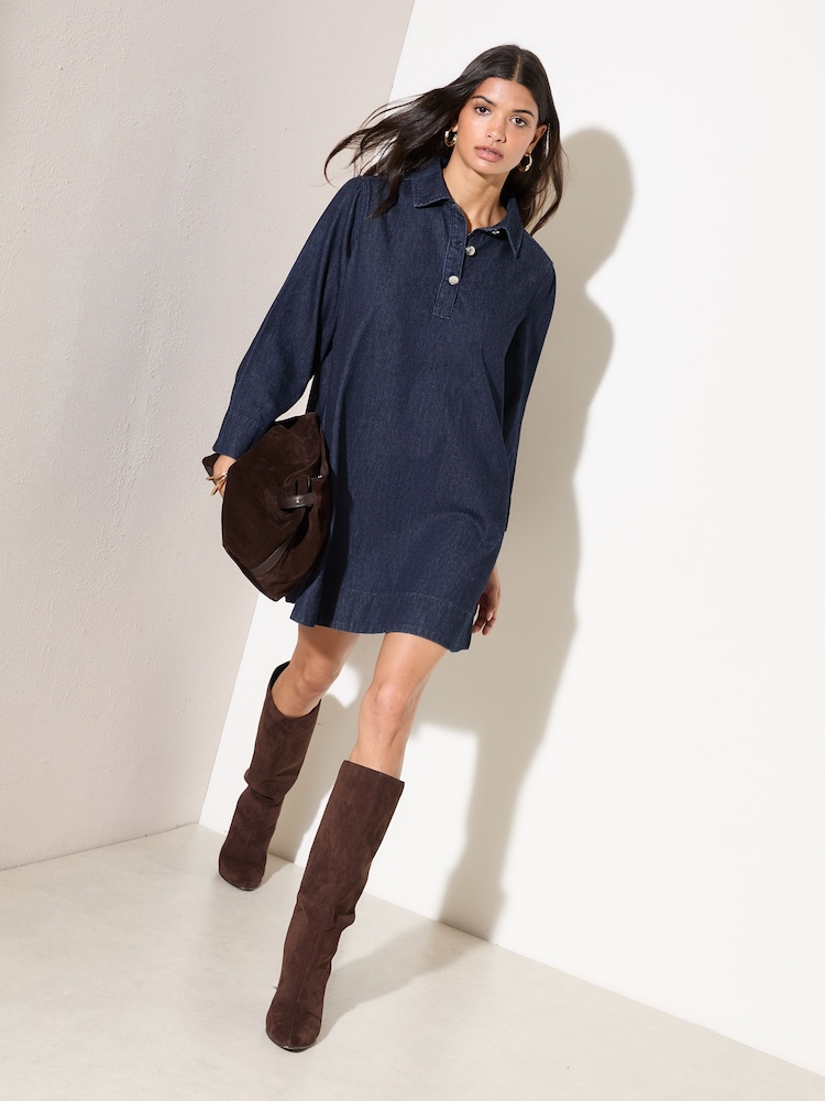 Friends Like These Denim Trapeze Long Sleeve Mini Dress - صورة 1 من 4 Friends Like These Denim Trapeze Long Sleeve Mini Dress - صورة 1 من 4
