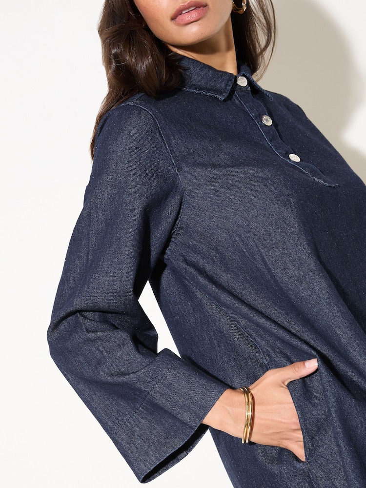 Friends Like These Denim Trapeze Long Sleeve Mini Dress - صورة 2 من 4 Friends Like These Denim Trapeze Long Sleeve Mini Dress - صورة 2 من 4