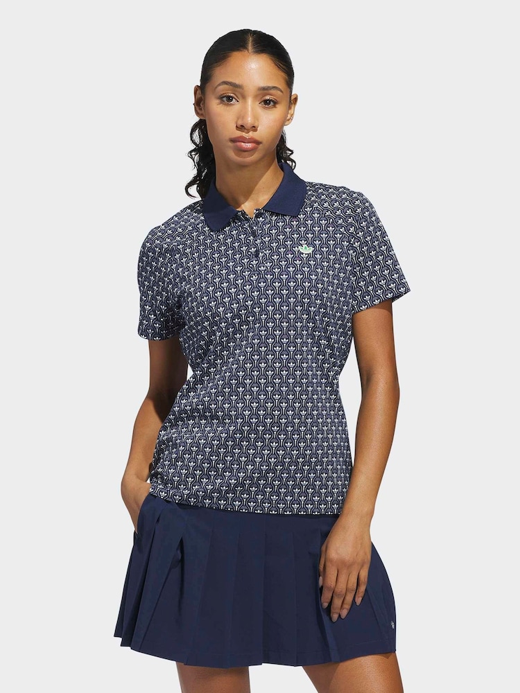 adidas Golf Navy/White Originals All-Over Trefoil Polo Shirt - Image 1 of 6