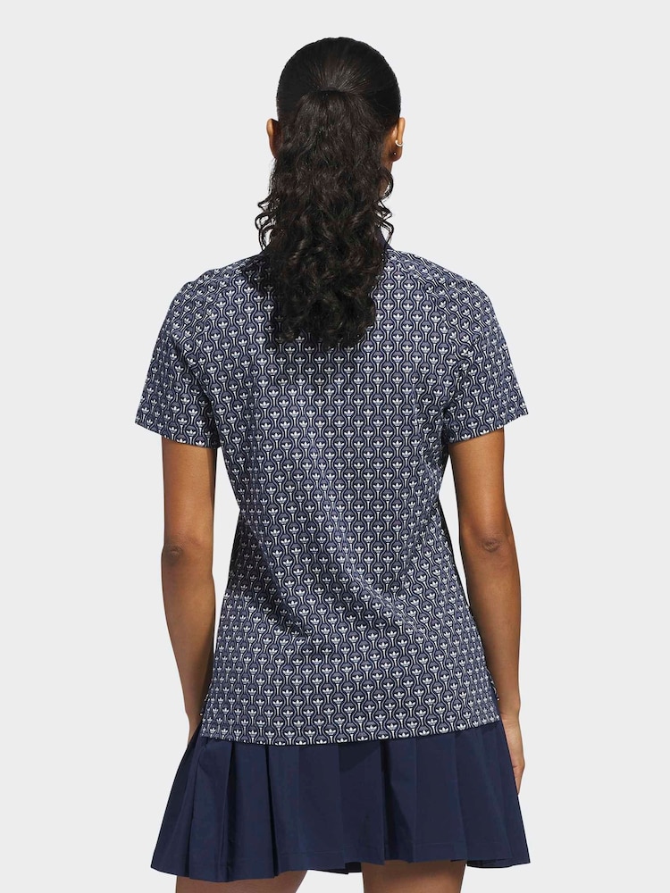 adidas Golf Navy/White Originals All-Over Trefoil Polo Shirt - Image 2 of 6