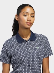 adidas Golf Navy/White Originals All-Over Trefoil Polo Shirt - Image 4 of 6