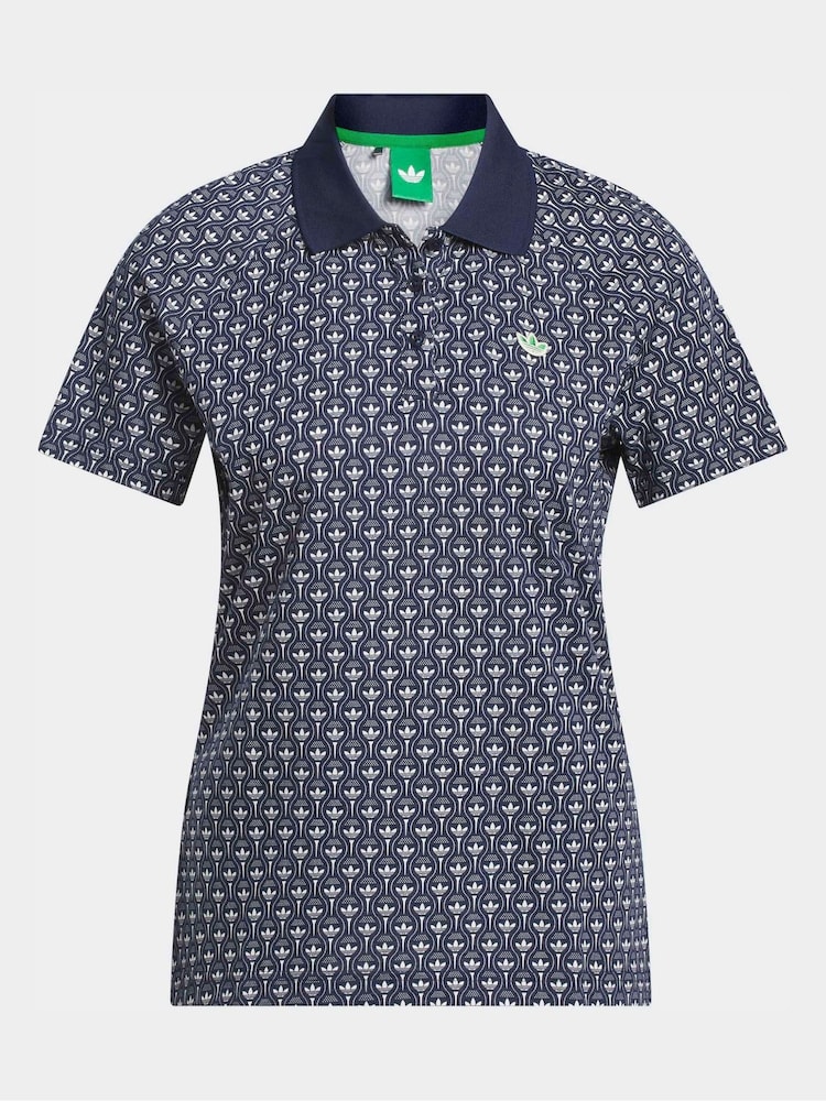 adidas Golf Navy/White Originals All-Over Trefoil Polo Shirt - Image 6 of 6