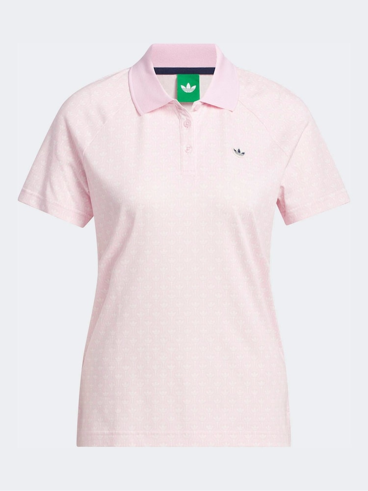 adidas Golf Light Pink Originals All-Over Trefoil Polo Shirt - Image 6 of 6