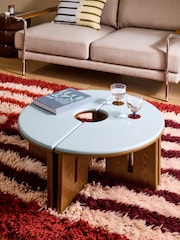 MADE.COM Blue Gloss and Oak Plinth Round Set of 2 Coffee Tables - Image 1 of 7
