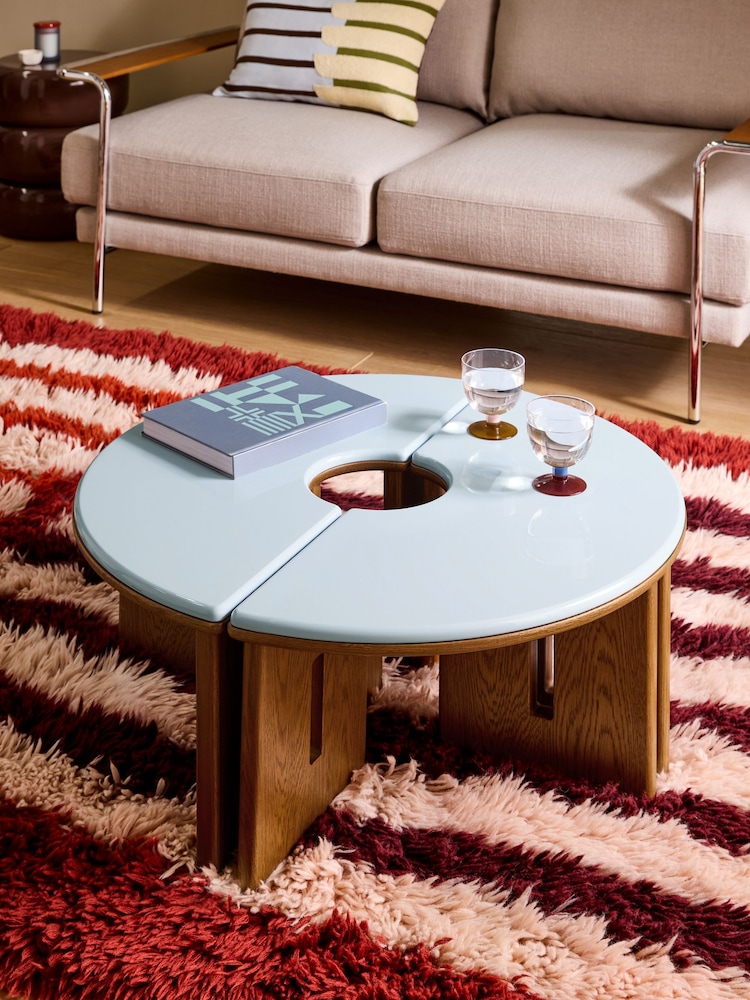 MADE.COM Blue Gloss and Oak Plinth Round Set of 2 Coffee Tables - Image 1 of 7 MADE.COM Blue Gloss and Oak Plinth Round Set of 2 Coffee Tables - Image 1 of 7