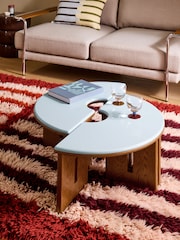 MADE.COM Blue Gloss and Oak Plinth Round Set of 2 Coffee Tables - Image 2 of 7