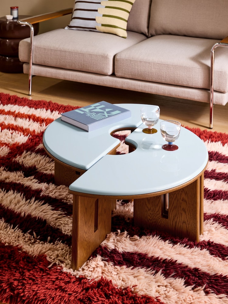 MADE.COM Blue Gloss and Oak Plinth Round Set of 2 Coffee Tables - Image 2 of 7 MADE.COM Blue Gloss and Oak Plinth Round Set of 2 Coffee Tables - Image 2 of 7