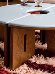 MADE.COM Blue Gloss and Oak Plinth Round Set of 2 Coffee Tables - Image 5 of 7