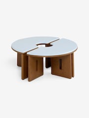 MADE.COM Blue Gloss and Oak Plinth Round Set of 2 Coffee Tables - Image 6 of 7