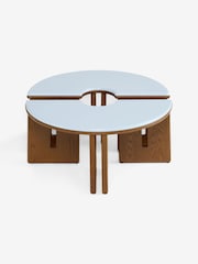 MADE.COM Blue Gloss and Oak Plinth Round Set of 2 Coffee Tables - Image 7 of 7