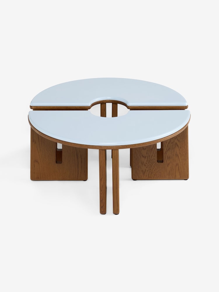 MADE.COM Blue Gloss and Oak Plinth Round Set of 2 Coffee Tables - Image 7 of 7 MADE.COM Blue Gloss and Oak Plinth Round Set of 2 Coffee Tables - Image 7 of 7
