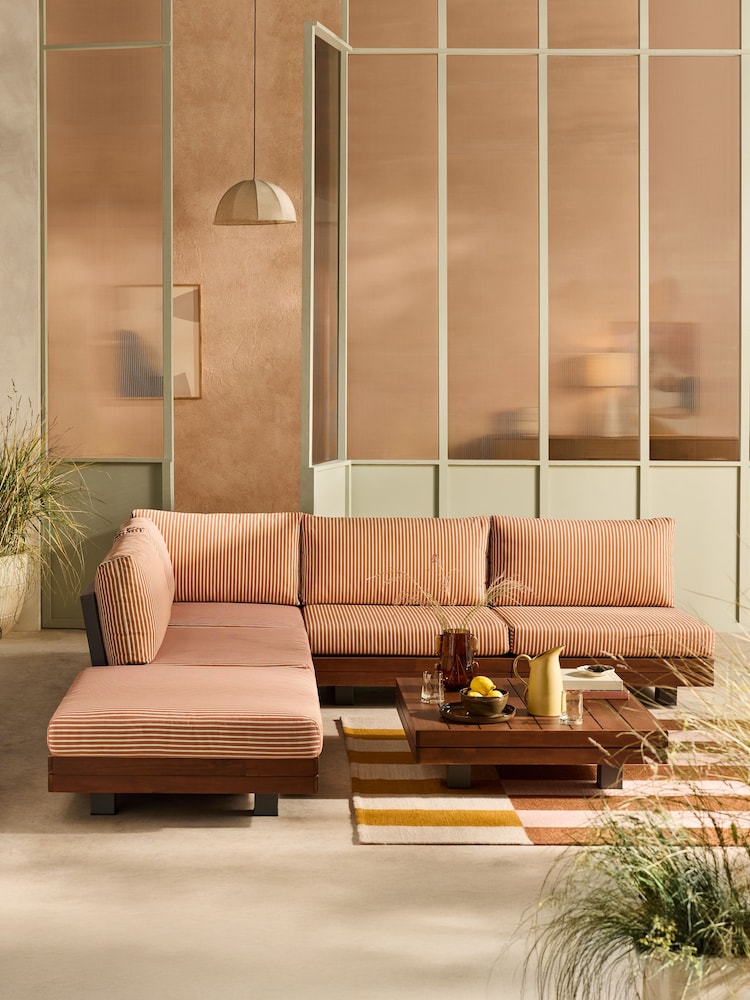 MADE.COM Green and Rust Stripe Avarna Garden Wood Corner Lounge Set - Image 1 of 5 MADE.COM Green and Rust Stripe Avarna Garden Wood Corner Lounge Set - Image 1 of 5