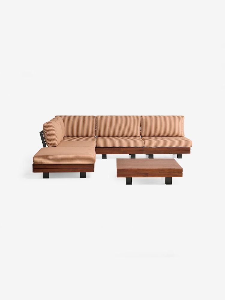 MADE.COM Green and Rust Stripe Avarna Garden Wood Corner Lounge Set - Image 5 of 5 MADE.COM Green and Rust Stripe Avarna Garden Wood Corner Lounge Set - Image 5 of 5