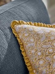 Ochre Yellow 50 X 50cm Woodblock Floral Cushion - Image 3 of 3