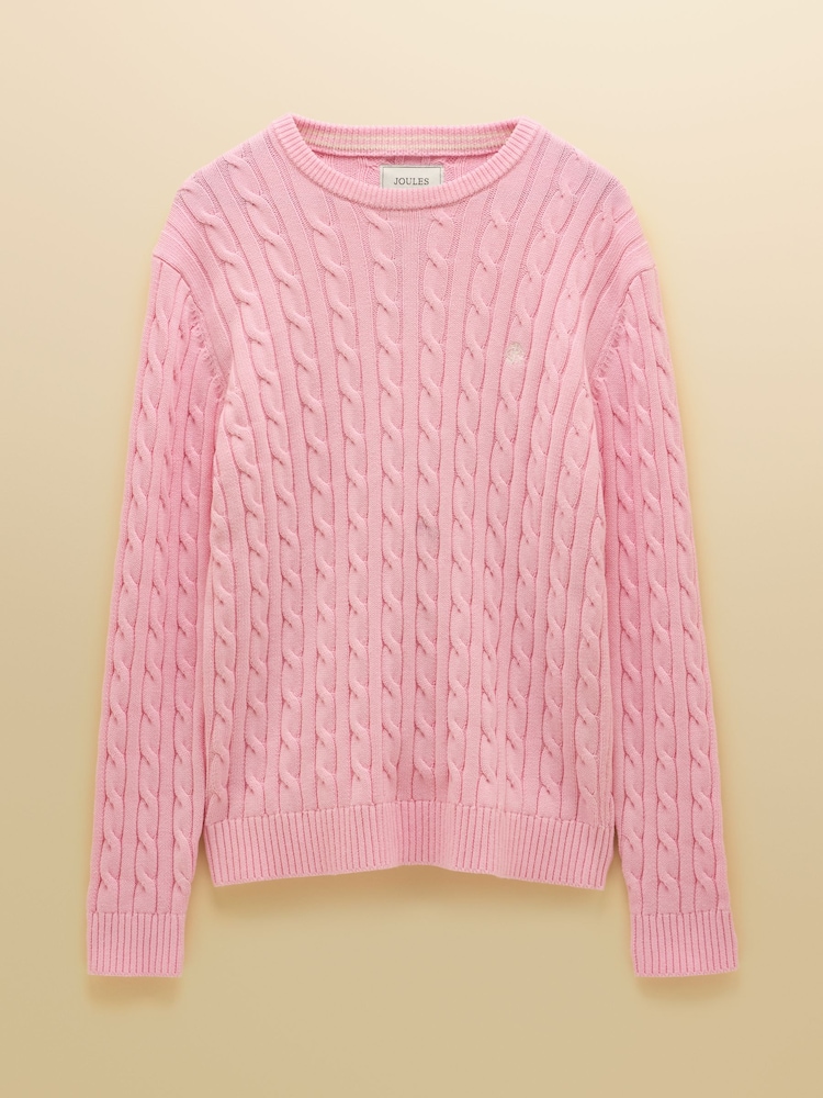 Joules Pink Crew Neck Cotton Cable Knit Jumper - Image 12 of 12
